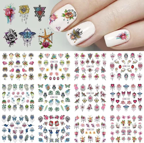 Vista 31 de TBRZTR 12 hojas de calcomanías de uñas para el día de San Valentín, diseño de torre de amor, diseño de paraguas, calcomanías de transferencia