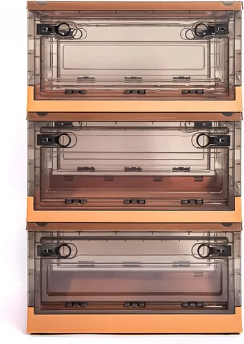 Vista 19 de Paquete de 3 contenedores de almacenamiento de apertura lateral, tapa apilable plegable, fácil de ordenar con caja de almacenamiento, ideal