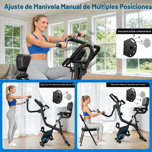 Vista 2 de pooboo - Bicicleta de ejercicio plegable, bicicleta estática vertical plegable, bicicleta magnética para interiores X-Bike con resistencia ajustable