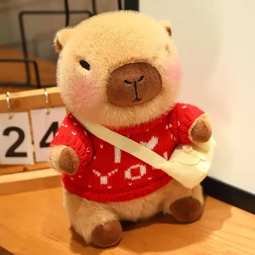 Vista 7 de Capybara - Juguete de peluche con 7 piezas de ropa y accesorios, lindo animal de peluche Capybara con trajes (marrón)