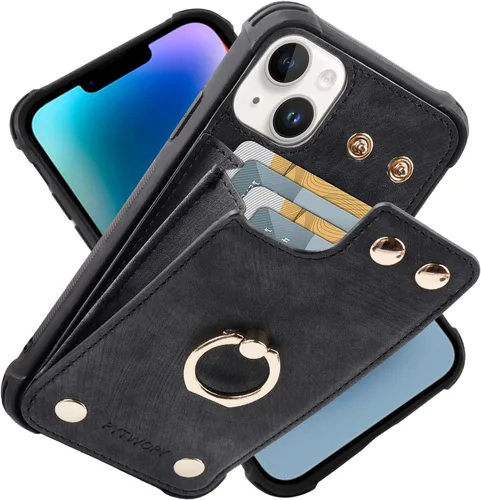 Vista 53 de Funda tipo cartera compatible con iPhone XR/10R con tarjetero de crédito, funda protectora de cuero a prueba de golpes compatible con anillo