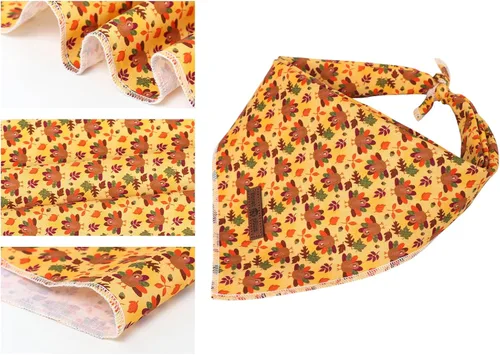 Vista 2 de Lionet Paws Bandana de Acción de Gracias para perro, lavable, de algodón, pañuelo triangular, pañuelo de pavo para perros pequeños, medianos