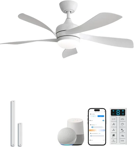 Vista 29 de Sofucor Ventilador de techo inteligente de 52", ventiladores de techo blancos para interiores/exteriores con luces y control remoto, funciona
