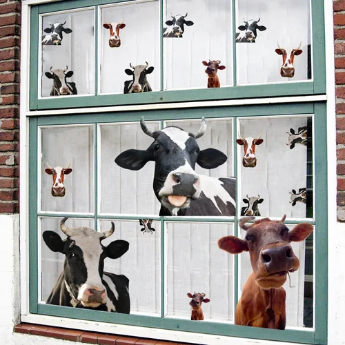 Vista 7 de 20 calcomanías divertidas de vaca para ventana, calcomanías de pared de vaca que mira y pega, calcomanías de pared de animales de granja rústicas