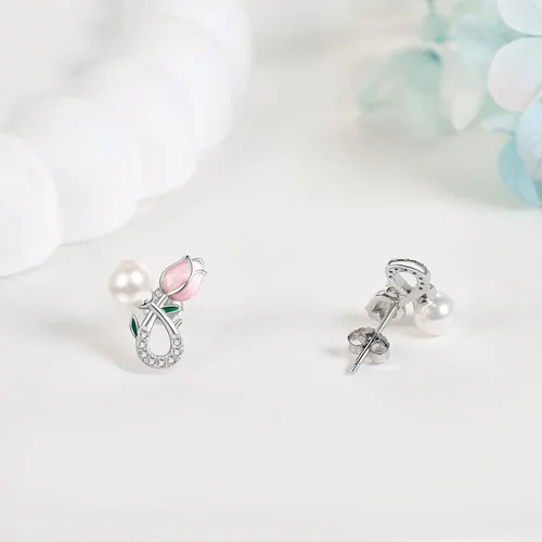 Vista 5 de Aretes de Navidad de caballos, perezosos, pollo, sirena, calabaza, perla, tulipán, plata de ley S925, joyería de animales, regalos para mujeres