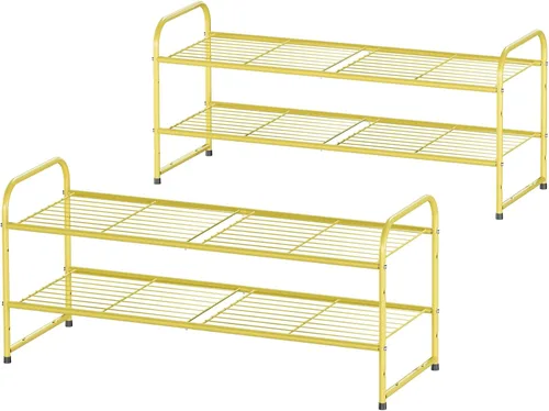 Vista 14 de Zapatero de 2 niveles para armario, organizador de almacenamiento de zapatos extra largo de 44 pulgadas para estantes, metal resistente, fácil