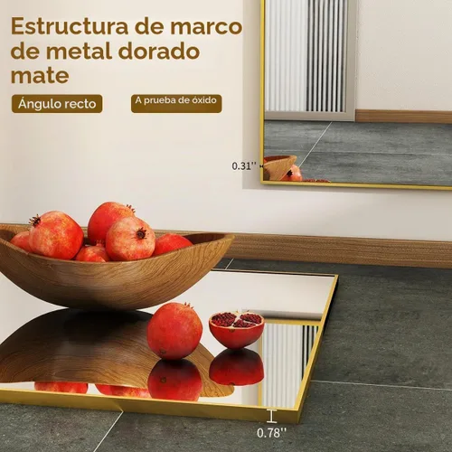 Vista 3 de BEAUTYPEAK - Espejo de pared de baño de 20 x 28 pulgadas con marco de metal, dorado Espejo rectangular con colgante horizontal o vertical, ideal