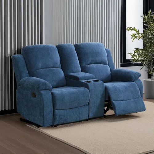 Vista 22 de Sofá reclinable manual, sofá reclinable de lujo de 3 plazas, sofá reclinable con portavasos y mesa de café, sofá de cuero sintético para sala