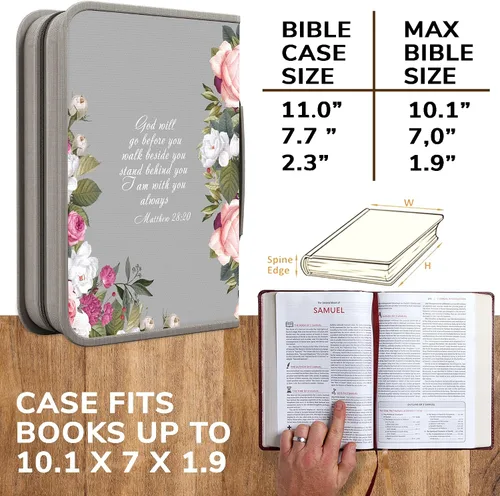Vista 20 de DEHITE Funda para la Biblia para mujer, fundas de tela prémium para la Biblia para niñas, bolsa de transporte para mujer, ranuras para bolígrafos