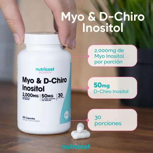 Vista 6 de Nutricost Myo Inositol y D-Chiro Inositol para mujeres 2000mg, 120 cápsulas, 2000mg Myo y 50mg D-Chiro por porción, 30 porciones, apto