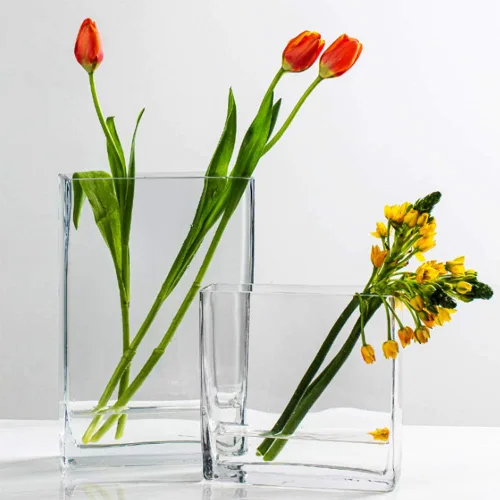 Vista 6 de WGV - Jarrón rectangular de vidrio con bloques de vidrio, ancho x largo de 2 x 5 pulgadas, altura de 6 pulgadas, contenedor de maceta floral