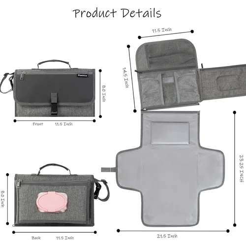Vista 2 de Cambiador de pañales portátil para bebé, bolsa de viaje para cambiador de pañales para bebé con bolsillo para toallitas, cambiador portátil