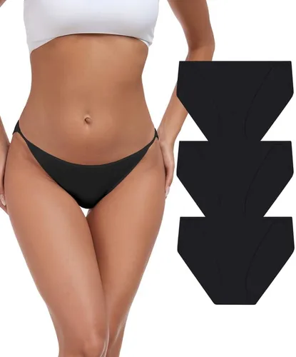 Vista 11 de ANLIQI Ropa interior de bikini de corte alto para mujer, suave, modal, de tiro bajo, no se ve, tallas grandes, paquete múltiple