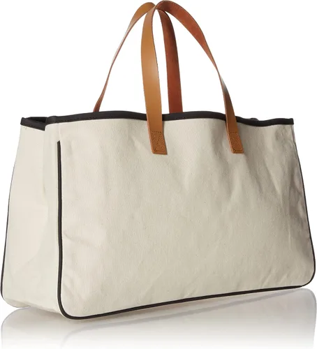 Vista 2 de Santa Barbara Design Studio Bolsa de mano Hold Everything Collection en blanco y negro 100% lona de algodón con asas de cuero auténtico, grande