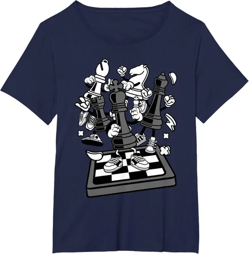 Vista 19 de Figura cómica Camiseta de tablero de ajedrez jugador de ajedrez Azul Marino