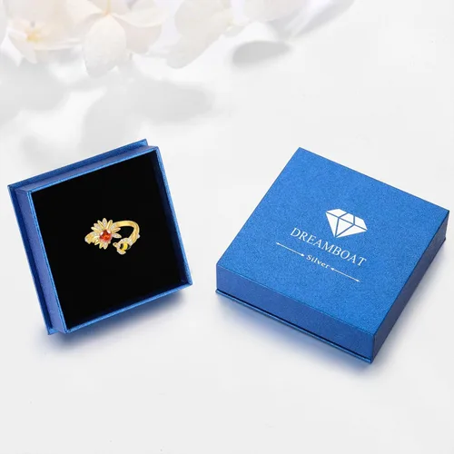 Vista 7 de Dreamboat Sterling Silver Sunflower Rings for Women Gold Ring Adjustable Spinner Ladybug Bee Flower Rings Flower Rings Cute Jewelry Gifts