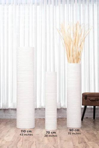 Vista 6 de Leewadee Florero grande de 26 pulgadas de madera de mango para hierba de pampas, flores secas Blanco
