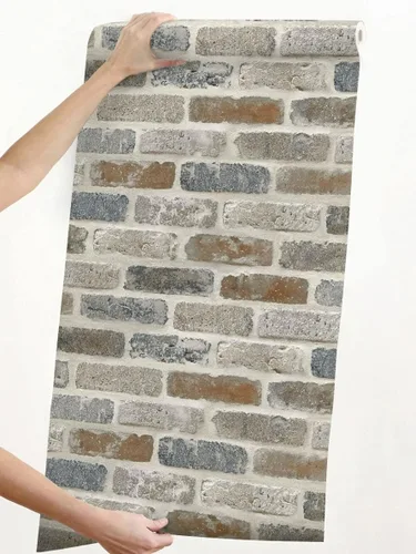 Vista 2 de SV5450 - Papel pintado de ladrillo marrón claro y pelar y pegar