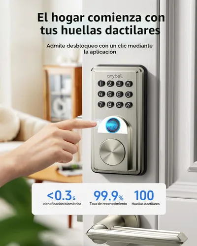 Vista 2 de Cerradura inteligente de entrada sin llave con teclado electrónico, control de aplicación y bloqueo automático, fácil de instalar para puerta Níquel