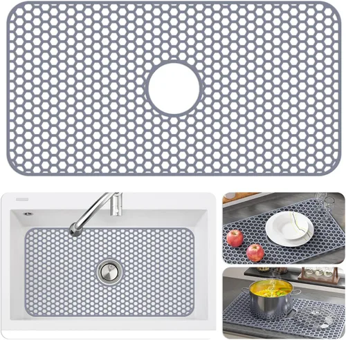Vista 12 de Bestjing Paquete de 2 protectores de silicona para fregadero de cocina, accesorio de rejilla de cocina de 12 x 11 pulgadas, tapete antideslizante