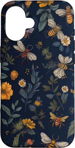Vista 32 de Bees and Wildflowers on Dark Blue Funda para iPhone 17