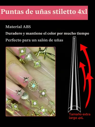 Vista 2 de 312 piezas de puntas de uñas de tacón extra largas para uñas acrílicas profesionales, puntas de uñas de tacón de media cubierta 4XL, extensión
