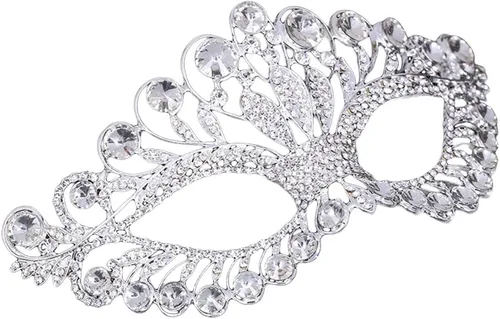 Vista 4 de Máscara de lujo con diamantes de imitación, corona de fiesta para mujeres y mujeres