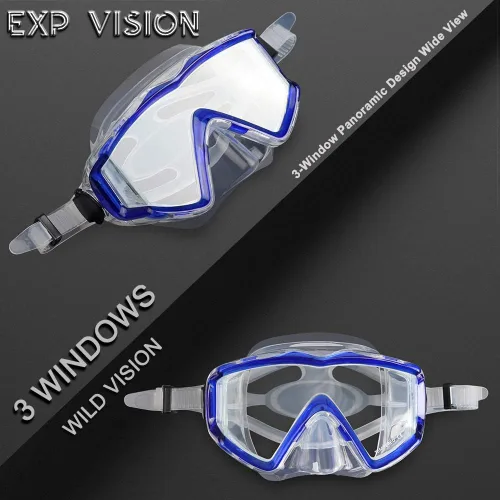 Vista 4 de Máscara de buceo Pano 3 para adultos, máscara de esnórquel de vidrio templado, máscara de natación antivaho sin fugas, gafas de natación con Azul