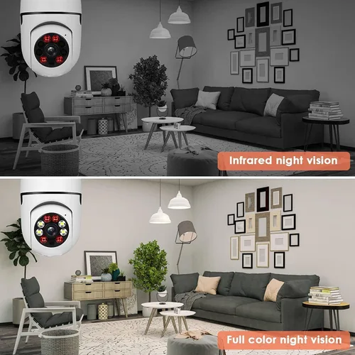 Vista 4 de Bombilla inalámbrica WiFi 1080P, cámaras de seguridad inalámbricas para exteriores, 360 grados para interiores, cámaras de seguridad para seguridad