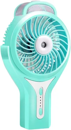 Vista 4 de Ventilador de nebulización de agua portátil de mano para viajes, funciona con batería recargable o alimentado por USB, humidificador y ventilador