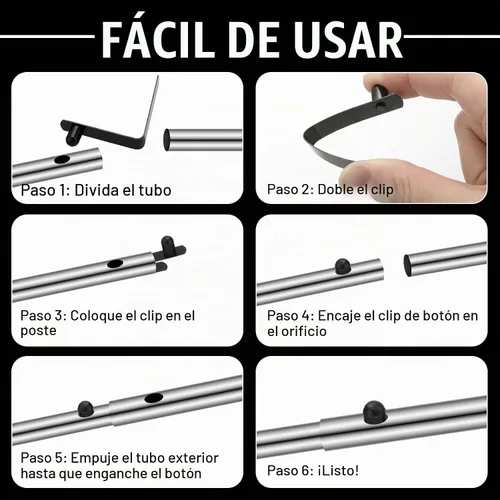 Vista 2 de Moxweyeni 8 clips de resorte con botón de presión, clips de poste de tienda de campaña de acero inoxidable, clips de resorte de remo para kayak