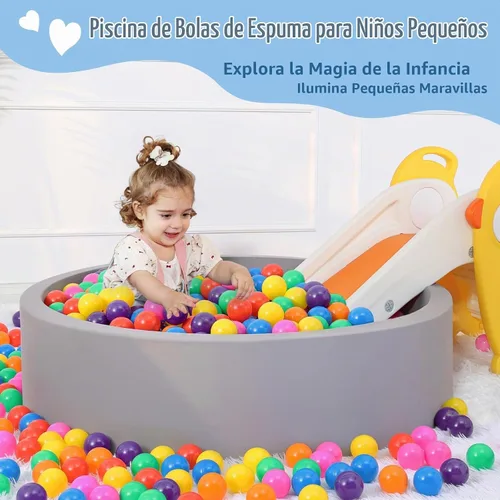 Vista 5 de Piscina de bolas de espuma para niños pequeños con 200 pelotas, gran piscina de pelotas para bebés con esponja de memoria suave, corralito