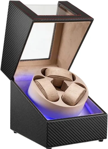 Vista 9 de J&T Technology Enrollador de reloj para relojes automáticos, enrollador automático de reloj con luz LED, caja de reloj giratoria con motor