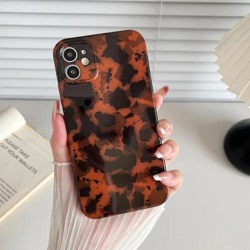 Vista 5 de Huahuacase Funda compatible con iPhone 11, diseño de caparazón de tortuga, retro, ámbar y marrón, estampado de guepardo leopardo, funda protectora