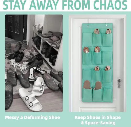 Vista 3 de Organizador de zapatos sobre la puerta, soporte de almacenamiento colgante con 12 bolsillos grandes para puerta de armario, zapatos para hombres