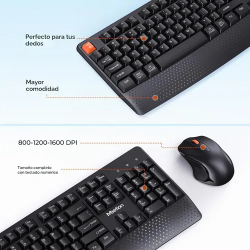 Vista 3 de MEETION Nuevo teclado y ratón inalámbrico, combo de teclado y ratón para computadora, ratón de 3 DPI ajustable, teclado inalámbrico de tamaño Negro