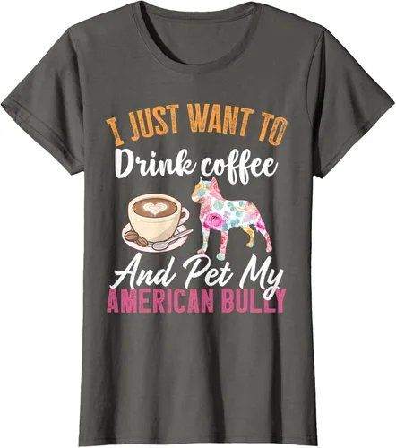 Vista 6 de I Just Want to Drink Coffee and Pet My American Bully Camiseta, Negro, S