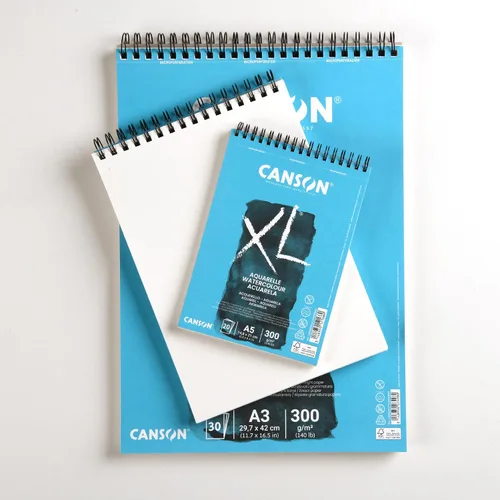 Vista 4 de Papel para acuarela Canson XL de 300 g/m² A3, prensado en frío, bloc con espiral lado corto, 30 hojas blancas, ideal para artistas profesionales