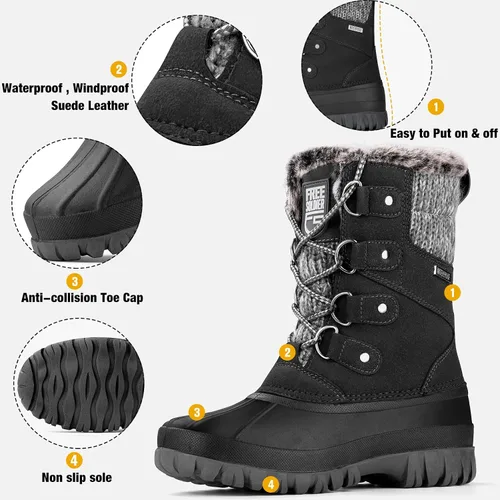 Vista 3 de FREE SOLDIER Botas de nieve impermeables de invierno para mujer, para clima frío, botas de pato de moda para exteriores, cómodas y aisladas