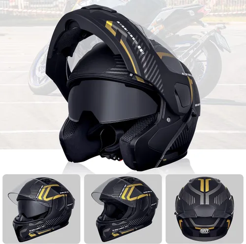 Vista 2 de Cascos modulares abatibles de doble visera para motocicleta, de cara completa, para adultos, BMX, de cuatro ruedas, para hombres y mujeres, aprobado