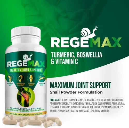 Vista 2 de REGEMAX regenera y ayuda a aliviar molestias en las articulaciones, suplemento de proteína de caracol, boswellia serrata y cúrcuma – 60 cápsulas (1)