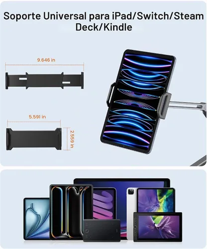 Vista 2 de YICOSUN Soporte de brazo para tableta con súper agarre, soporte plegable ajustable y abrazadera giratoria de aluminio resistente de 360° para iPad