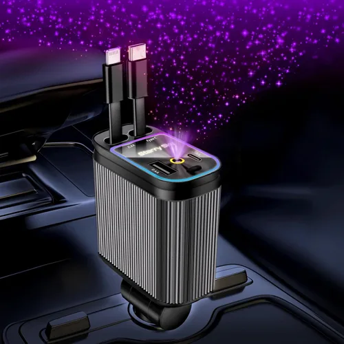 Vista 7 de BERTHALESS Cargador de coche retráctil para papá, carga rápida 4 en 1 con USB-C y USB-A, compatible con iPhone 17/16/15/14/13/12/11, Galaxy, Pixel