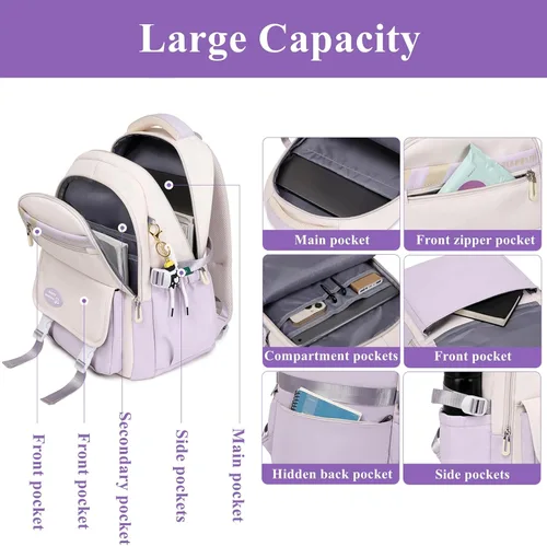 Vista 4 de Mochila Estética para Niñas Linda Mochila para Niños Mochila de Escuela Primaria para Adolescentes de Escuela Secundaria, Rojo y blanco, Classic