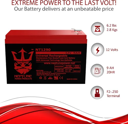 Vista 6 de Neptune Reemplazo Razor Pocket Mod Versión 45+ Batería Actualización 12V 9AH - 2 Pack