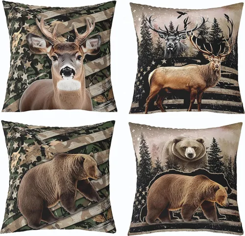 Vista 24 de Feelyou Fundas de Almohada Decorativas de León 16"x16" Juego de 4 Funda de Cojín Suave de Tigre Decoración de Lobo Funda de Almohada de Leopardo