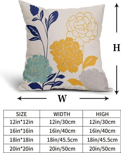 Vista 4 de Fundas de Almohadas para Exteriores con Flores 16x16 Juego de 2, Fundas de Almohadas Decorativas Verde Azulado Gris Mostaza Amarillo Floral, Fundas
