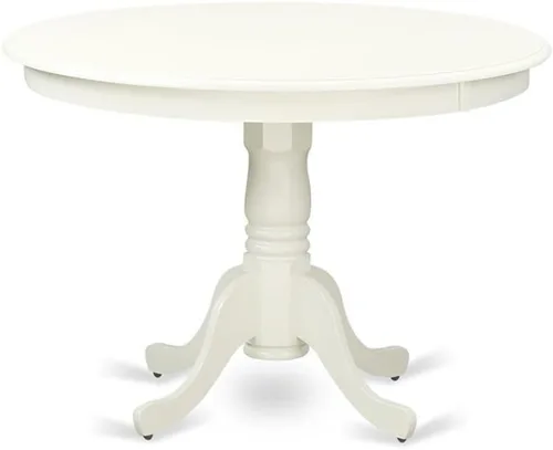 Vista 3 de East West Furniture HLCL3-LWH-C - Juego de comedor de 3 piezas que contiene una mesa de comedor redonda con pedestal y 2 sillas de cocina de tela
