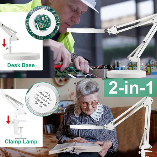 Vista 6 de Lámpara de lupa 10X con luz y soporte, lámpara de lupa LED 2 en 1, lupa con luz de 3 colores y atenuación sin escalones, lámpara de lupa de vidrio