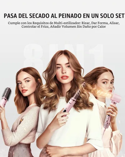 Vista 2 de Tqcir cepillo secador de pelo y estilizador de aire caliente profesional de 8 en 1, poderoso multi-estilizador con rizador de enrollado automático